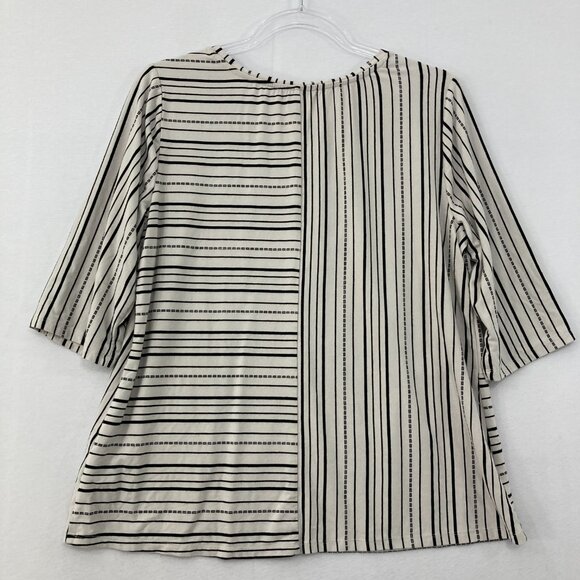 Habitat Medium Black Cream Striped Stretch Knit Comfy Soft Top Casual - Picture 9 of 10